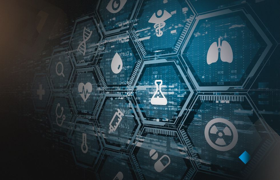 Health Data Information and Management System slide showing hospital data flow and technology